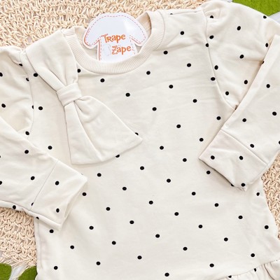 Vestido de Moletom Big Laço e Poá - Creme